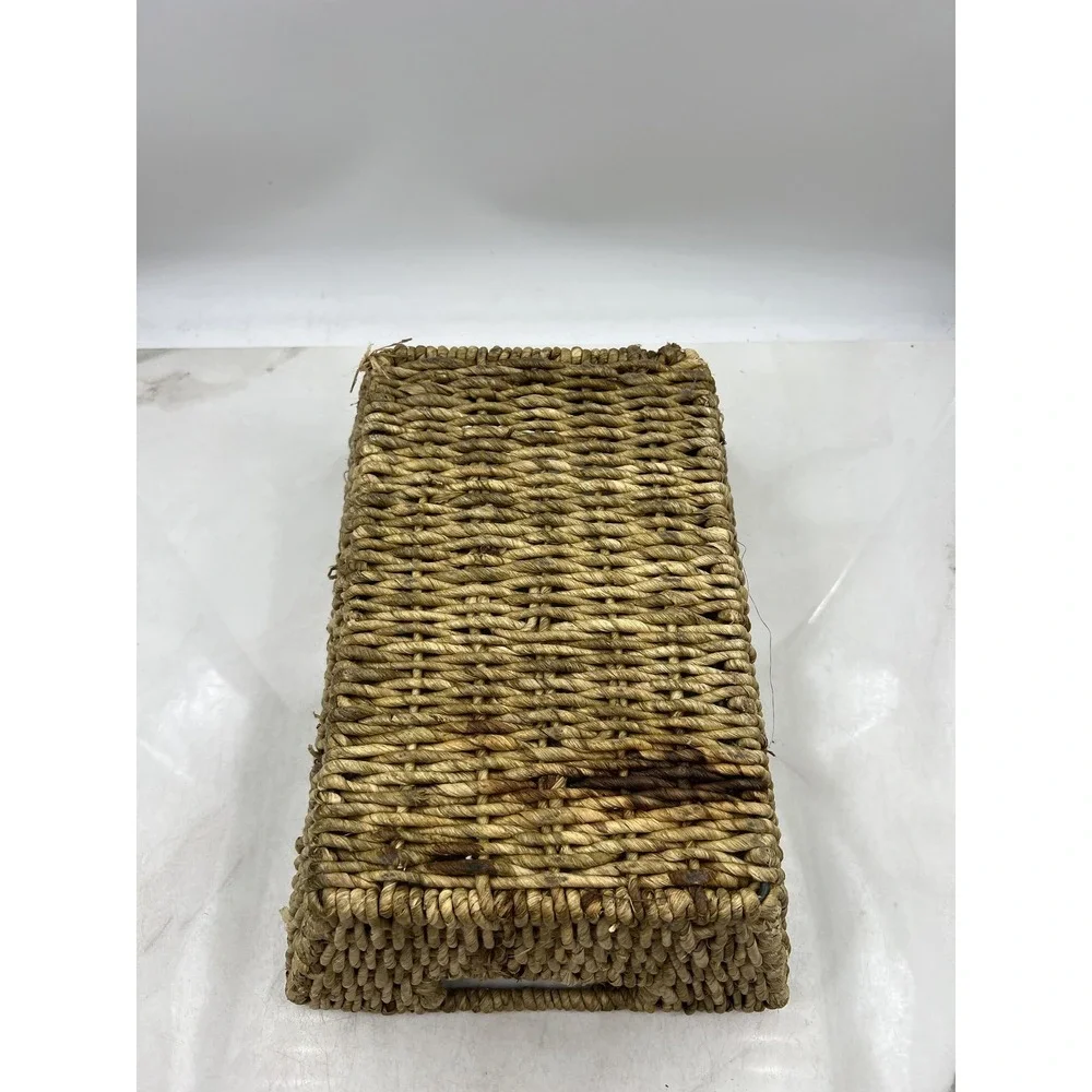 Natural Woven Seagrass Storage Basket Rectangle with Handles Boho Decor 14x10